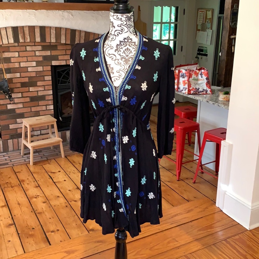 Free People Black Embroidered Dress